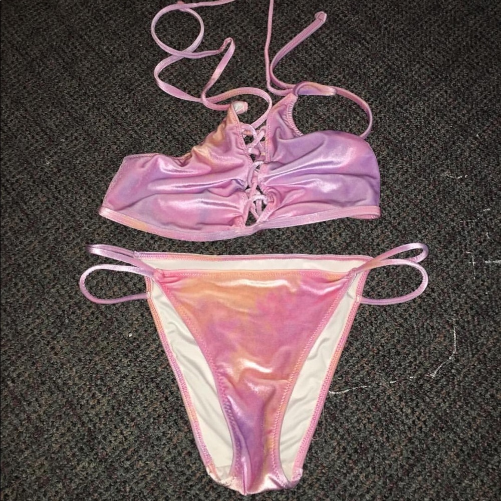 PINK Crushed Velvet Tie Dye Bikini